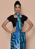 Blue Faux Georgette Printed Trendy Saree for Engagement - 1