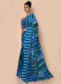 Blue Faux Georgette Printed Trendy Saree for Engagement - 2