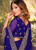 Blue Georgette Embroidered Contemporary Saree for Ceremonial - 1
