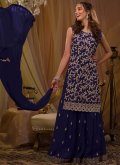 Blue Georgette Embroidered Trendy Salwar Kameez - 1