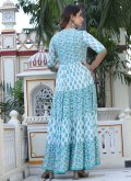 Blue Gown in Viscose with Printed - 2
