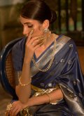 Blue Handloom Silk Woven Classic Designer Saree for Engagement - 1