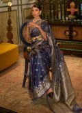 Blue Handloom Silk Woven Classic Designer Saree for Engagement - 2
