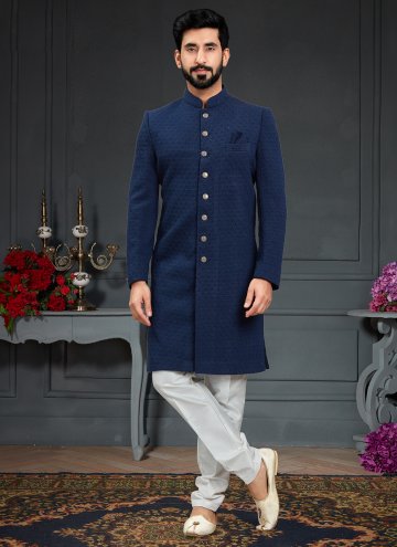 Blue Imported Embroidered Indo Western for Ceremon