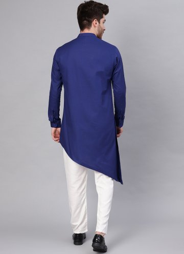 Blue Indo Western in Blended Cotton with Plain Work
