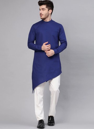 Blue Indo Western in Blended Cotton with Plain Wor