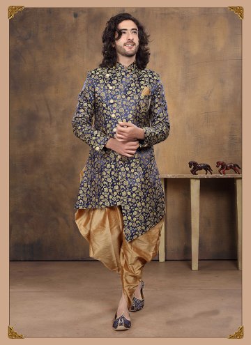 Blue Indo Western in Imported with Embroidered
