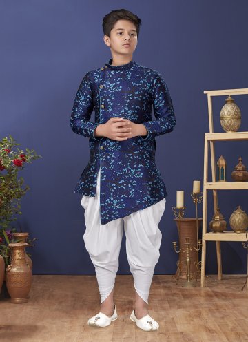 Blue Jacquard Silk Jacquard Work Indo Western Sherwani