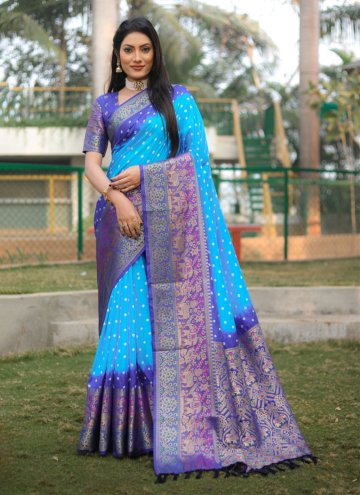 Blue Kanjivaram Silk Woven Trendy Saree for Ceremo