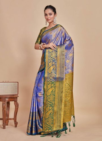 Blue Kanjivaram Silk Woven Trendy Saree for Engagement