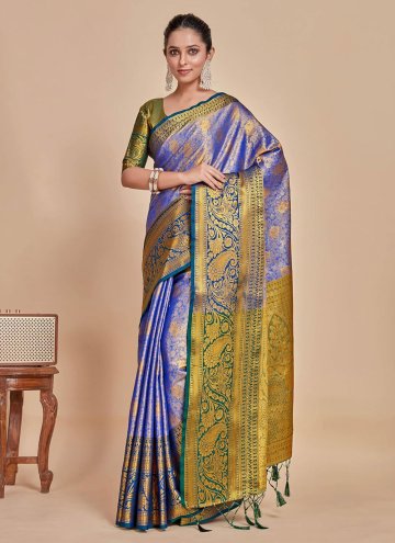 Blue Kanjivaram Silk Woven Trendy Saree for Engage