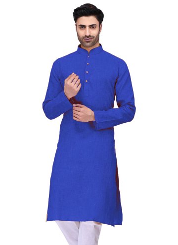 Blue Kurta in Cotton  with Machine Embroidery