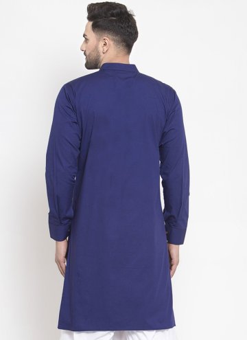 Blue Kurta in Polly Cotton with Embroidered