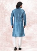 Blue Kurta Pyjama in Banarasi Jacquard with Fancy work - 2
