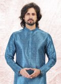 Blue Kurta Pyjama in Banarasi Jacquard with Fancy work - 3