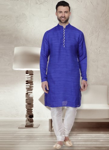 Blue Kurta Pyjama in Bhagalpuri Silk with Patchwor