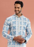 Blue Kurta Pyjama in Cotton  with Digital Print - 2