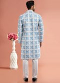 Blue Kurta Pyjama in Cotton  with Digital Print - 3