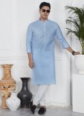 Blue Kurta Pyjama in Cotton  with Fancy work - 1