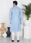Blue Kurta Pyjama in Cotton  with Fancy work - 3