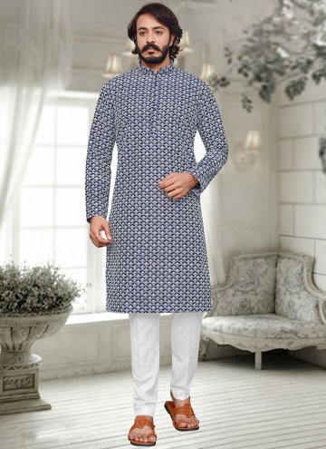 Blue Kurta Pyjama in Silk with Lucknowi Work
