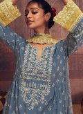 Blue Muslin Digital Print Salwar Suit for Ceremonial - 2