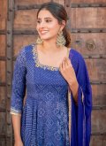 Blue Muslin Fancy work Salwar Suit for Ceremonial - 1