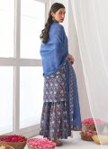 Blue Muslin Floral Print Trendy Salwar Kameez - 1