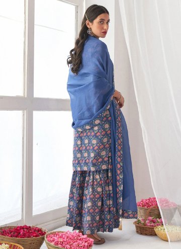 Blue Muslin Floral Print Trendy Salwar Kameez