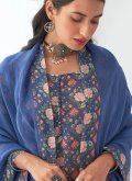 Blue Muslin Floral Print Trendy Salwar Kameez - 3
