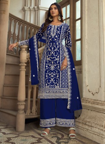 Blue Net Embroidered Trendy Salwar Kameez for Cere