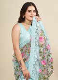 Blue Net Embroidered Trendy Saree - 1