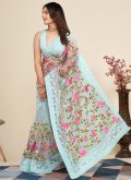 Blue Net Embroidered Trendy Saree - 3
