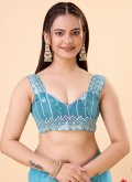 Blue Net Embroidered Trendy Saree - 1