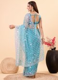 Blue Net Embroidered Trendy Saree - 2