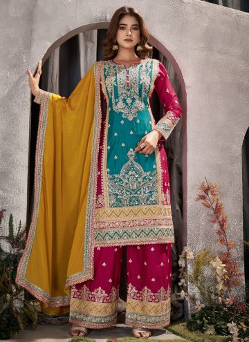 Blue Palazzo Suit in Chinon with Embroidered