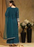 Blue Palazzo Suit in Faux Georgette with Embroidered - 1