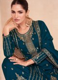 Blue Palazzo Suit in Silk with Embroidered - 1