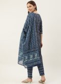 Blue Pant Style Suit in Cotton  with Printed - 1