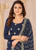 Blue Pant Style Suit in Georgette with Embroidered - 1