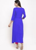 Blue Party Wear Kurti in Rayon with Embroidered - 1