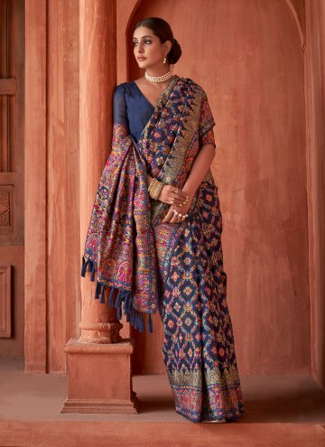 Blue Pashnima Silk Woven Classic Designer Saree for Ceremonial