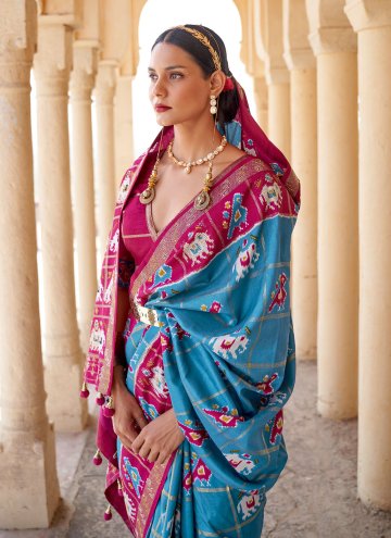 Blue Patola Silk Woven Traditional Saree