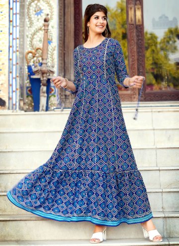Blue Rayon Embroidered Designer Gown