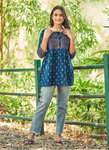 Blue Rayon Fancy work Casual Kurti for Casual