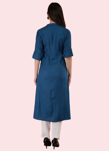 Blue Rayon Plain Work Salwar Suit for Casual
