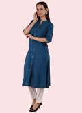 Blue Rayon Plain Work Salwar Suit for Casual - 3