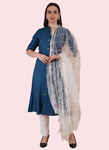 Blue Rayon Plain Work Salwar Suit for Casual