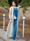 Blue Rayon Printed Readymade Designer Gown - 1