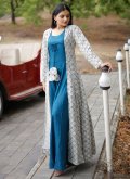 Blue Rayon Printed Readymade Designer Gown - 2